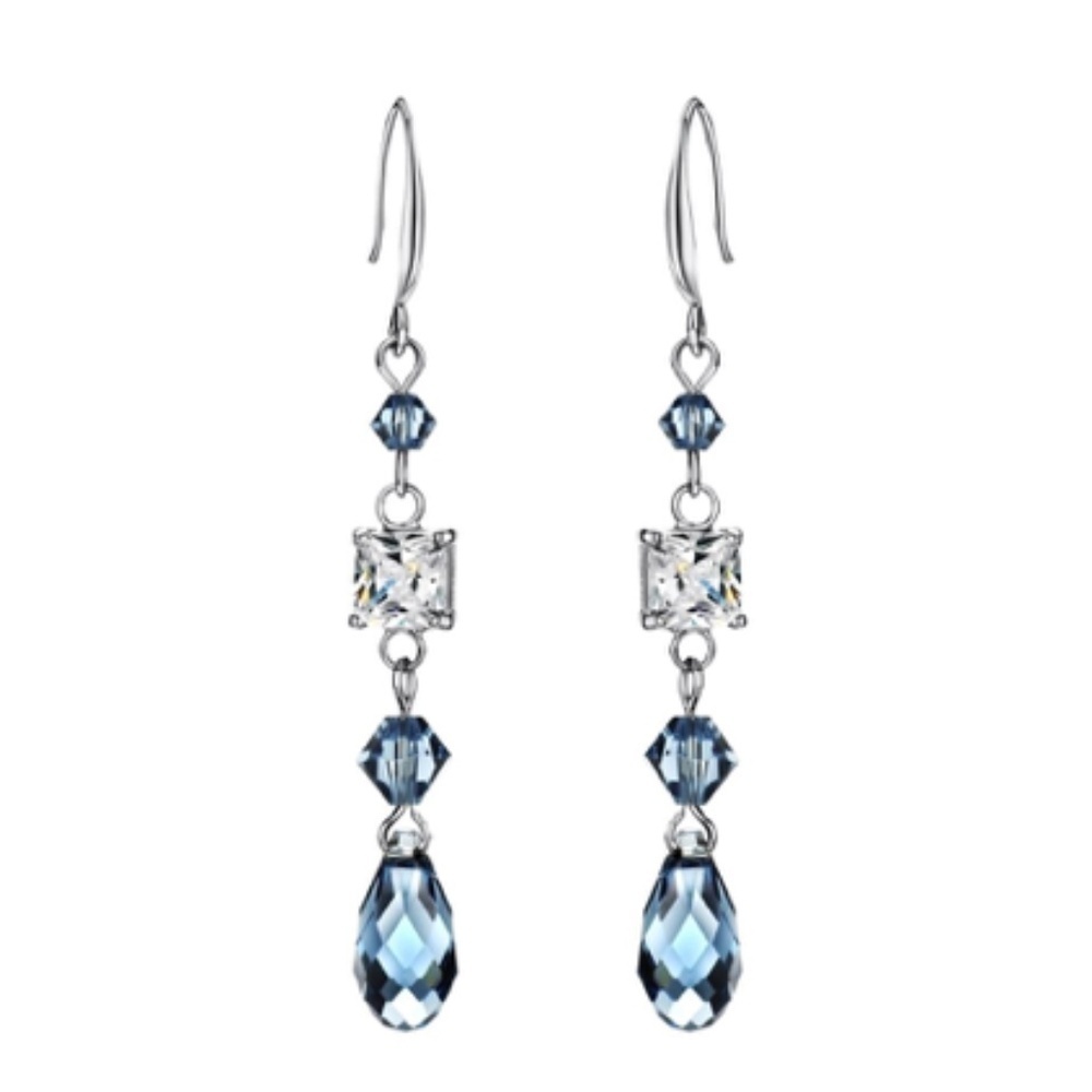 Blue Crystal Drop Earrings – Made with Swarovski Crystals – Trendy Gift, Everyda
